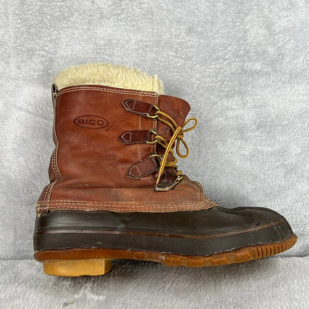 Rico Insulated Leather Duck Boots 11 Brown Men Vintage Winter Work Outdoor Boots